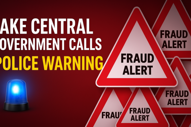 Fraud alert sign with police warning about fake government calls