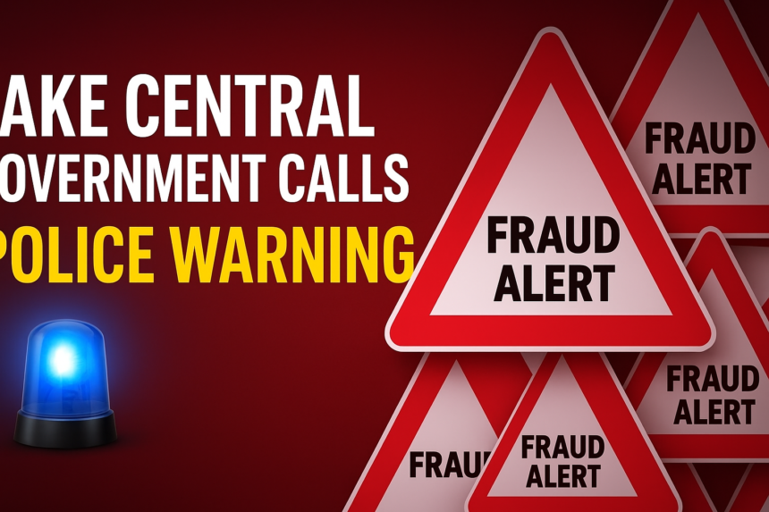 Fraud alert sign with police warning about fake government calls