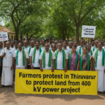 Farmers gather in Thiruvarur district protesting against 400 kV power project to protect agricultural lands