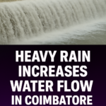Overflowing water at a dam in Coimbatore after continuous heavy rainfall in northern regions, increasing inflow and water levels.