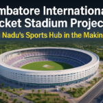 Aerial view rendering of Coimbatore International Cricket Stadium at Ondipudur