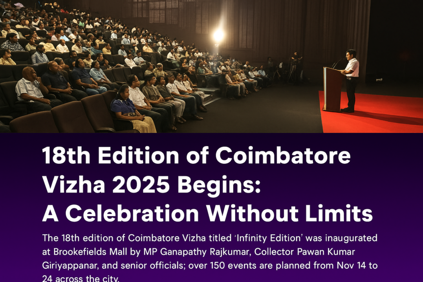 The 18th edition of Coimbatore Vizha 2025 inaugurated at Codissia, featuring a packed audience and cultural celebration.