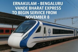 Vande Bharat Express train at Ernakulam station ready for service to Bengaluru