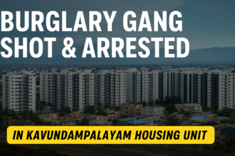 A skyline view of Kavundampalayam Housing Unit in Coimbatore, related to the burglary case arrested by police.