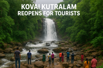 Tourists enjoying at Kovai Kutralam waterfalls in Coimbatore after reopening
