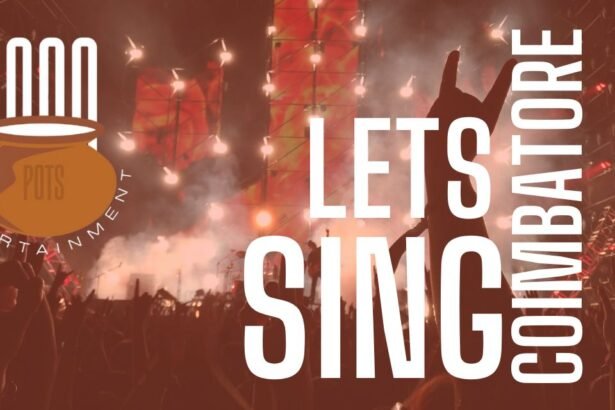 Promotional poster of Let’s Sing Coimbatore musical event happening on December 06 at Kasthuri Sreenivasan Art Gallery, organized by 1000 Pots Entertainment.