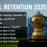 A promotional poster announcing the TATA IPL Retention 2025 live event scheduled for November 15 at 5 PM, featuring multiple cricket players and Star Sports channels.