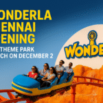 People enjoying a roller coaster ride at the newly announced Wonderla amusement park near Chennai