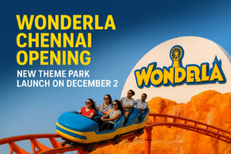 People enjoying a roller coaster ride at the newly announced Wonderla amusement park near Chennai