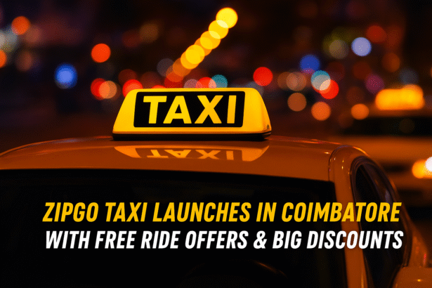 Yellow taxi cab in Coimbatore representing ZipGo Taxi free ride offer