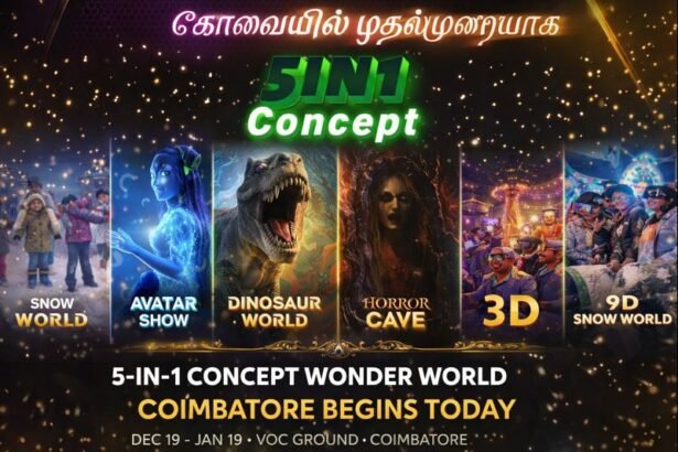 5-in-1 Concept Wonder World Coimbatore exhibition at VOC Ground with Snow World, rides, and family attractions