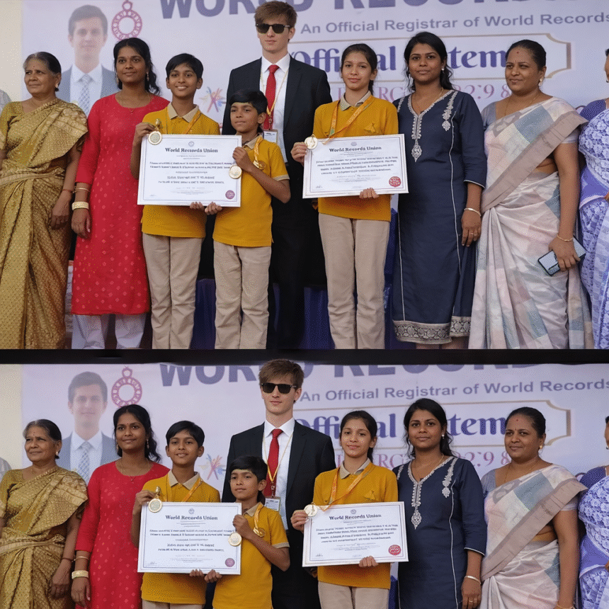 Coimbatore students performing yoga at 85 feet height to create a world record