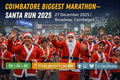 Coimbatore Biggest Marathon Santa Run 2025 at Broadway Decathlon with festive runners