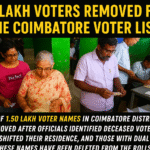 People verifying voter details at a Coimbatore polling station during the voter list update process