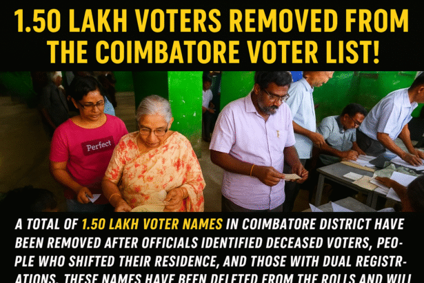 People verifying voter details at a Coimbatore polling station during the voter list update process