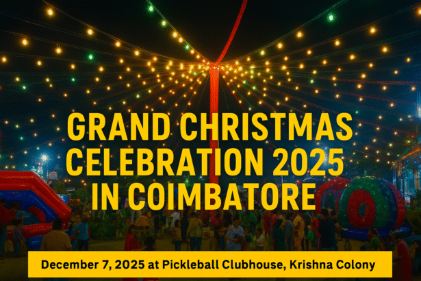 Christmas Carnival 2025 at Pickleball Clubhouse in Coimbatore with lights, games, food stalls, and families enjoying the festive event.