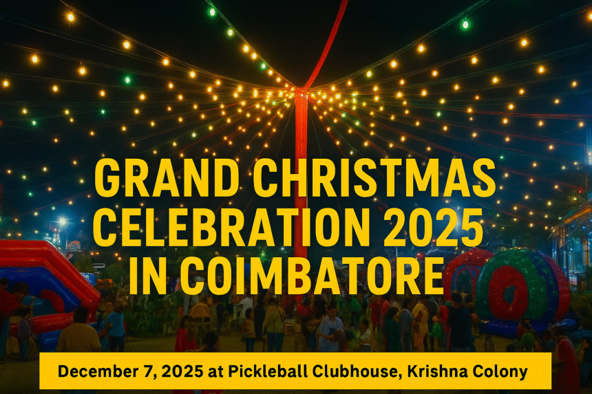 Christmas Carnival 2025 at Pickleball Clubhouse in Coimbatore with lights, games, food stalls, and families enjoying the festive event.