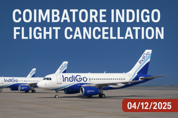 IndiGo aircraft parked at airport after flight cancellations in Coimbatore