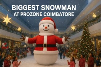 South’s Biggest Snowman unveiled at Prozone Mall Coimbatore during the grand Christmas carnival with snowfall and festive lights