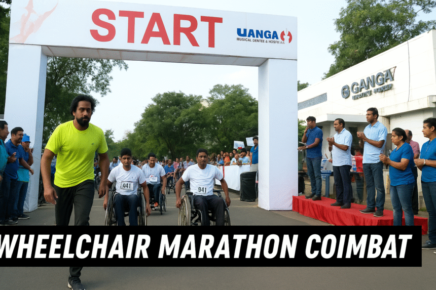 Participants at Wheelchair Marathon Coimbatore 2025 during the event start