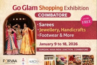 Go Glam Shopping Exhibition Coimbatore featuring sarees, jewellery, handicrafts, footwear and lifestyle products
