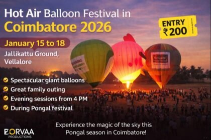 Hot Air Balloon Festival in Coimbatore showcasing colorful balloons at Vellalore grounds during Pongal season
