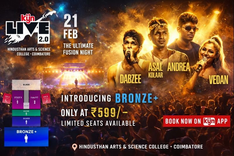KYN Live 2.0 Coimbatore Concert featuring Asal Kolaar, Dabzee, Vedan and Andrea on February 21