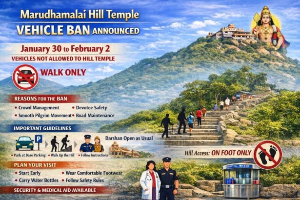 Vehicle ban at Marudhamalai Hill Temple from Jan 30 to Feb 2