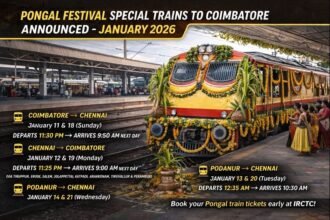 Pongal festival special trains to Coimbatore decorated for festive travel in Tamil Nadu