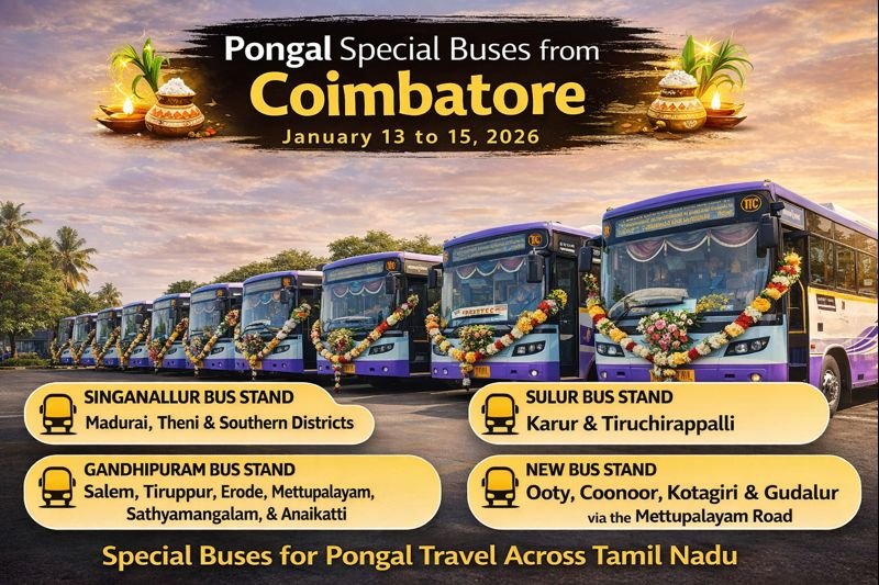 Pongal Special Buses from Coimbatore 2026 operating from Singanallur, Sulur, Gandhipuram and New Bus Stand