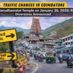 Traffic changes in Coimbatore with vehicle diversion near Marudhamalai Hill Temple on January 30, 2026