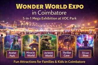 Wonder World Expo in Coimbatore featuring 5-in-1 themed attractions at VOC Park