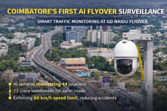 Coimbatore’s First AI Flyover Surveillance cameras installed on GD Naidu Flyover to monitor speed and reduce road accidents