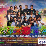 Colours of Kovai 2026 Holi Celebration in Coimbatore at Park Elanza Gandhipuram with live DJ and organic colours