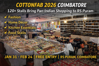 Cottonfab 2026 Coimbatore exhibition showcasing unique collections, décor items, fashion wear, kitchen essentials and lifestyle products at RS Puram