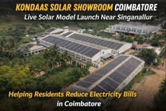 Kondaas Solar showroom in Coimbatore showcasing live solar power operations near Singanallur