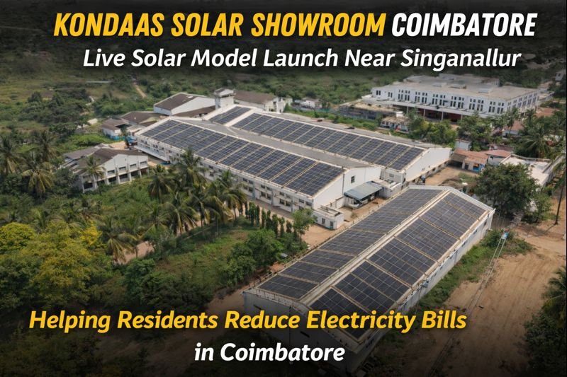 Kondaas Solar showroom in Coimbatore showcasing live solar power operations near Singanallur