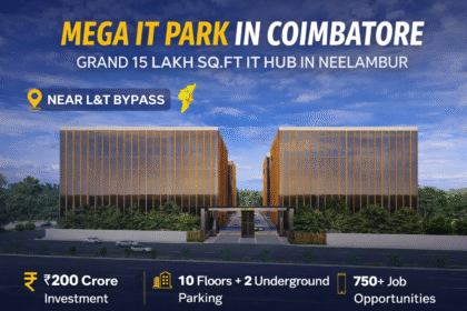 Mega IT Park in Coimbatore under construction at Neelambur near L&T Bypass with 10 floor IT tower and underground parking