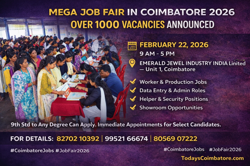 Candidates attending Mega Job Fair in Coimbatore 2026 at Emerald Jewel Industry India Limited