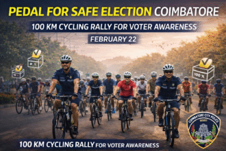 Pedal for Safe Election Coimbatore 100 km cycling event organised by Coimbatore City Police for voter awareness