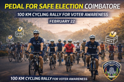 Pedal for Safe Election Coimbatore 100 km cycling event organised by Coimbatore City Police for voter awareness