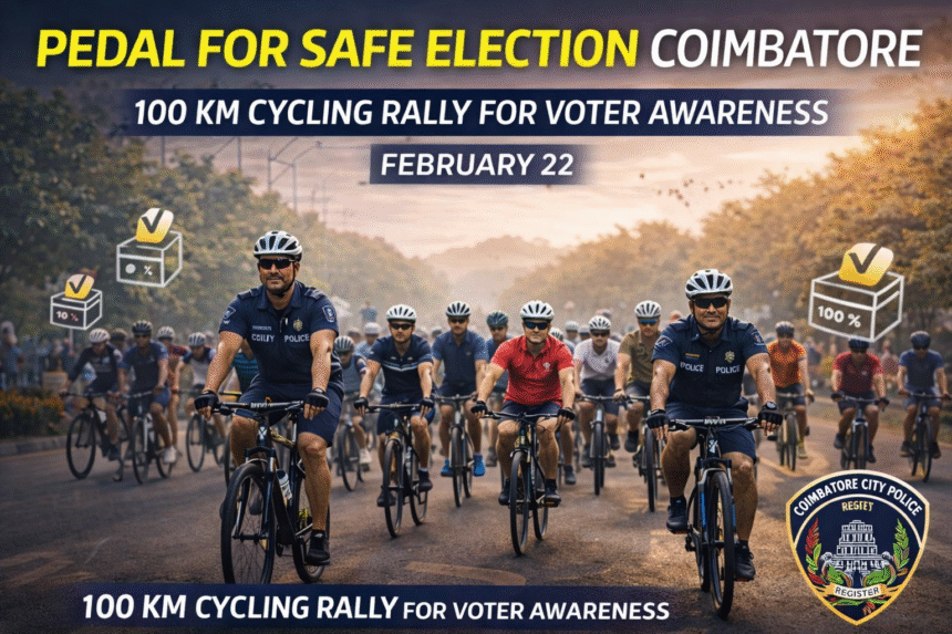 Pedal for Safe Election Coimbatore 100 km cycling event organised by Coimbatore City Police for voter awareness