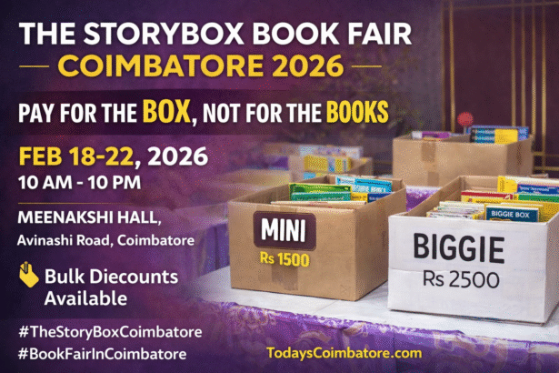 The StoryBox Book Fair Coimbatore 2026 Mini and Biggie box offer at Meenakshi Hall Avinashi Road
