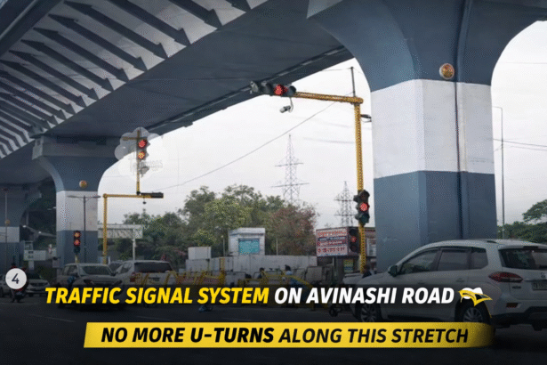 Traffic signal system on Avinashi Road Coimbatore replacing U-turns to improve traffic flow