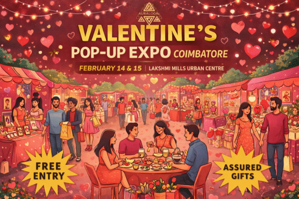Valentine’s Pop-Up Expo Coimbatore by Auraloka at Lakshmi Mills Urban Centre with shopping, food stalls, and family activities