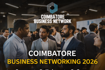 Coimbatore Business Networking 2026 event banner showing entrepreneurs networking at SNS Innovation Hub