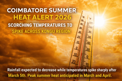 Coimbatore Summer Heat Alert 2026 showing rising temperatures and reduced rainfall forecast for Kongu region