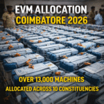 EVM Allocation Coimbatore 2026 showing electronic voting machines distributed across constituencies during randomisation process