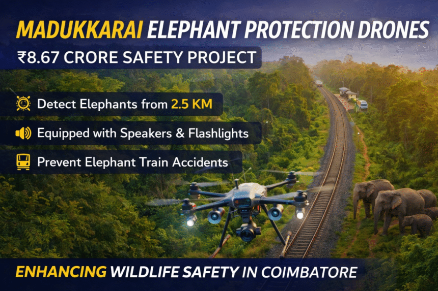 High-Tech Drones to Protect Elephants in Madukkarai detecting elephant movement near railway tracks in Coimbatore forest