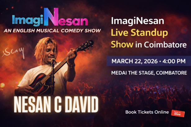 Audience attending ImagiNesan Live Standup Show in Coimbatore performed by comedian Nesan C David at Medai The Stage